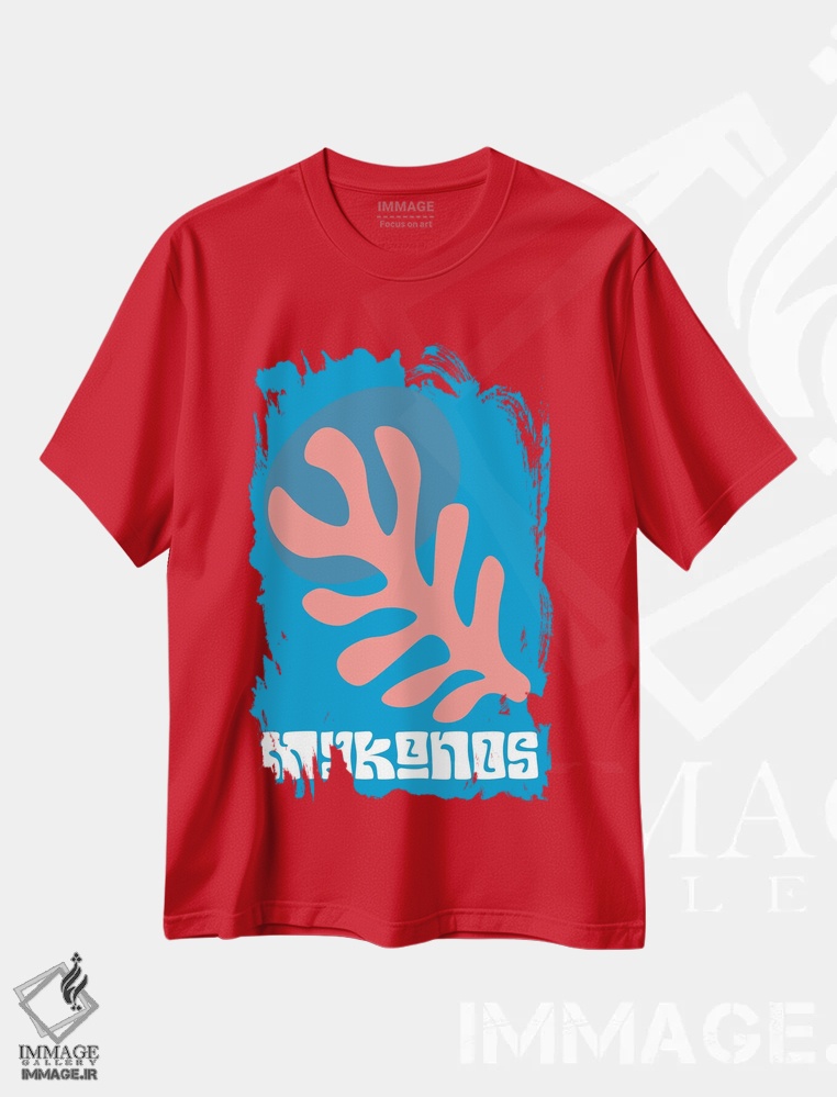 تیشرت قرمز طرح سفر ,میکنوس اثر مامبو آرت استودیو