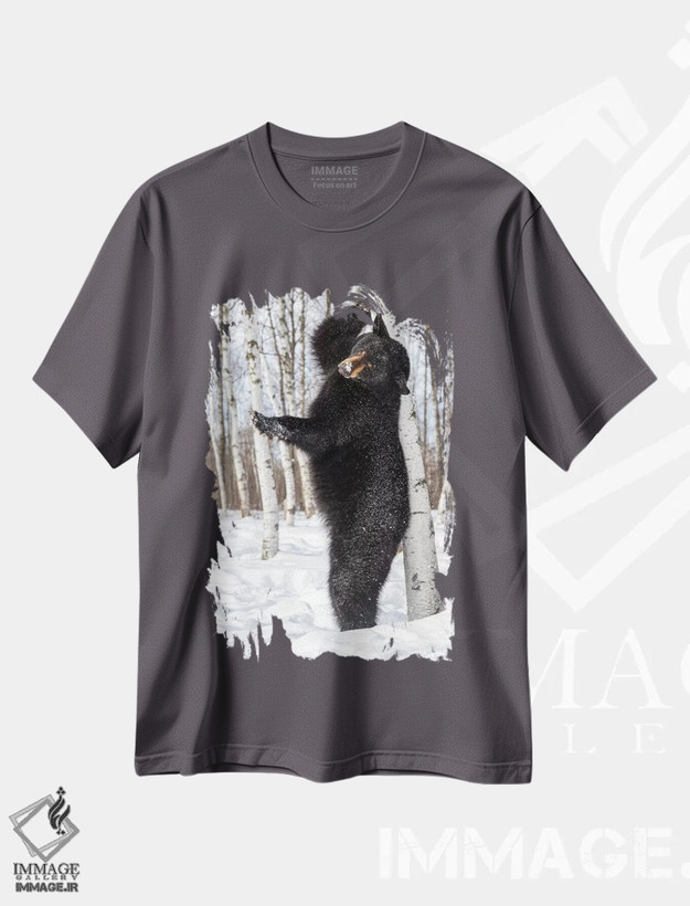 تیشرت طوسی طرح دار Minnesota, Sandstone, Black Bear Scratching an Itch,آمریکا، مینه سوتا، سندستون، خرس سیاه در حال خاراندن خود اثر هولیس لونی