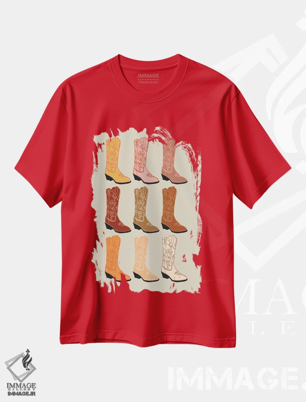 تیشرت قرمز طرح دار چکمه های کابویی اثر اروویند پرینتس