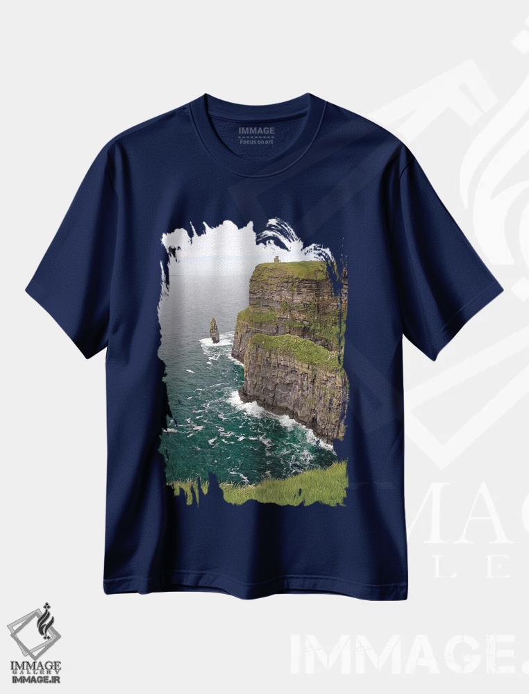 تیشرت سرمه ای طرح طبیعت ,Ireland. These Are Spectacular Views Of The Cliff's Of Moher And The Atlantic Ocean, On The West Coast Of Ireland.,لیمریک، ایرلند. این ها مناظری تماشایی از صخره های موهر و اقیانوس اطلس در ساحل غربی ایرلند هستند. اثر میکا رایت