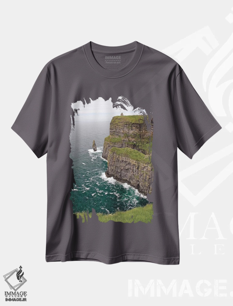 تیشرت طوسی طرح طبیعت ,Ireland. These Are Spectacular Views Of The Cliff's Of Moher And The Atlantic Ocean, On The West Coast Of Ireland.,لیمریک، ایرلند. این ها مناظری تماشایی از صخره های موهر و اقیانوس اطلس در ساحل غربی ایرلند هستند. اثر میکا رایت