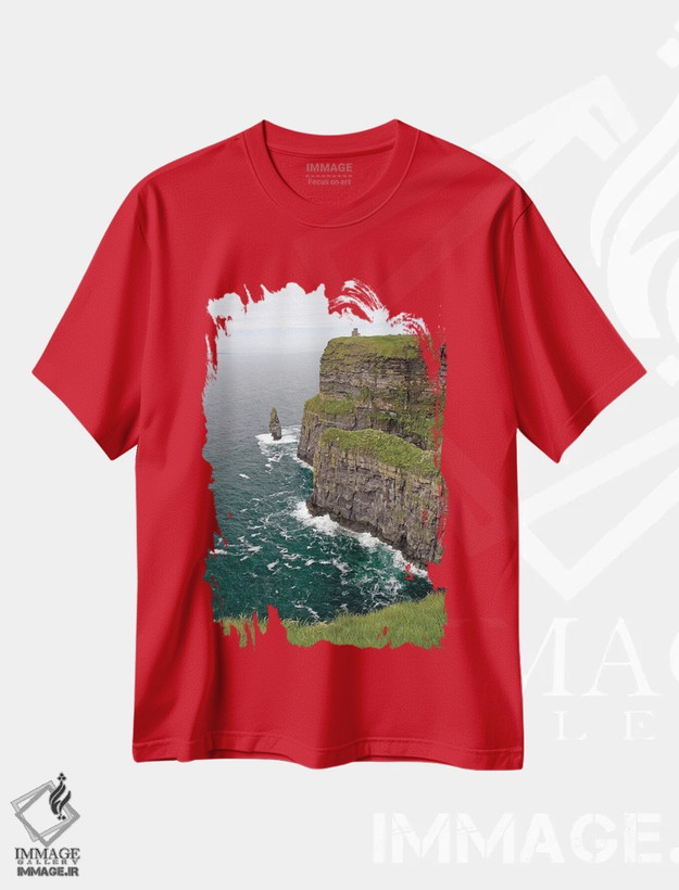 تیشرت قرمز طرح طبیعت ,Ireland. These Are Spectacular Views Of The Cliff's Of Moher And The Atlantic Ocean, On The West Coast Of Ireland.,لیمریک، ایرلند. این ها مناظری تماشایی از صخره های موهر و اقیانوس اطلس در ساحل غربی ایرلند هستند. اثر میکا رایت