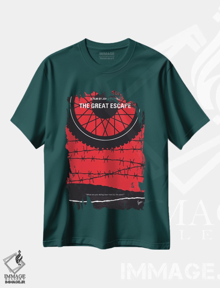 تیشرت سبز طرح دار پوستر مینیمال فیلم فرار بزرگ اثر چانکونگ