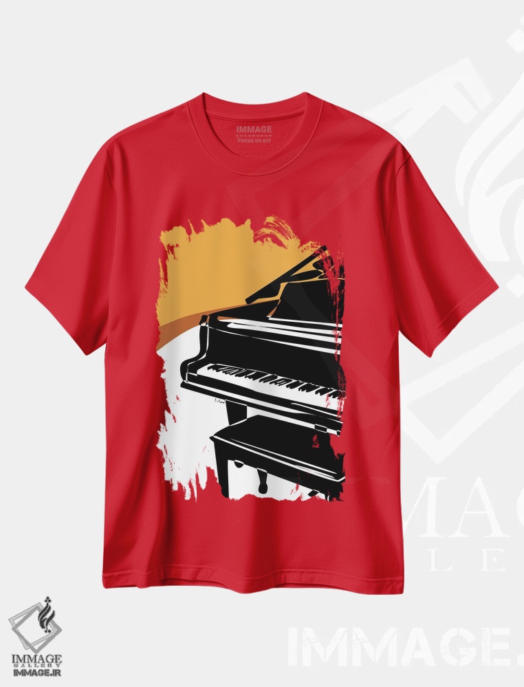 تیشرت قرمز طرح دار پیانوی بزرگ سوخته قهوه ای اثر نیسه کرونا