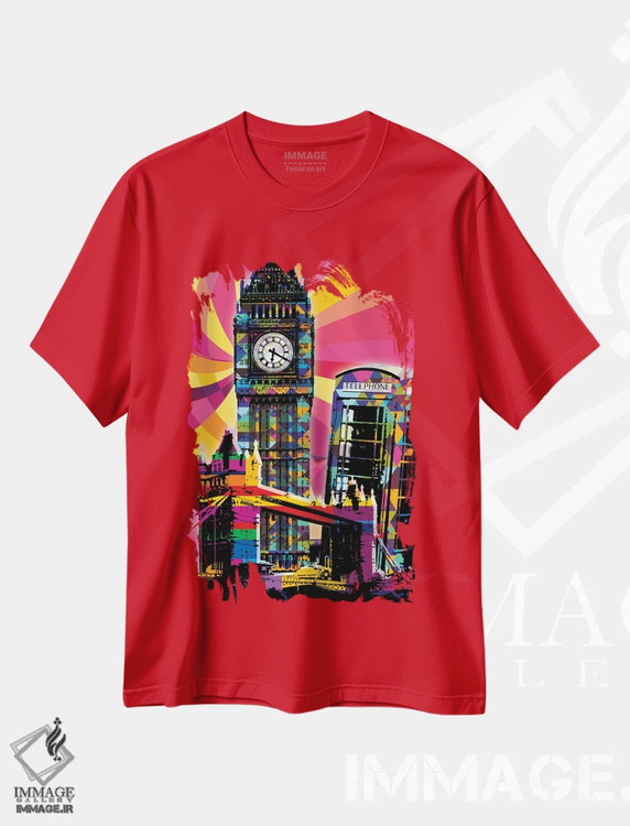 تیشرت قرمز طرح دار پاپ سایکدلیک لندن اثر فایو بای فایو کالکتیو
