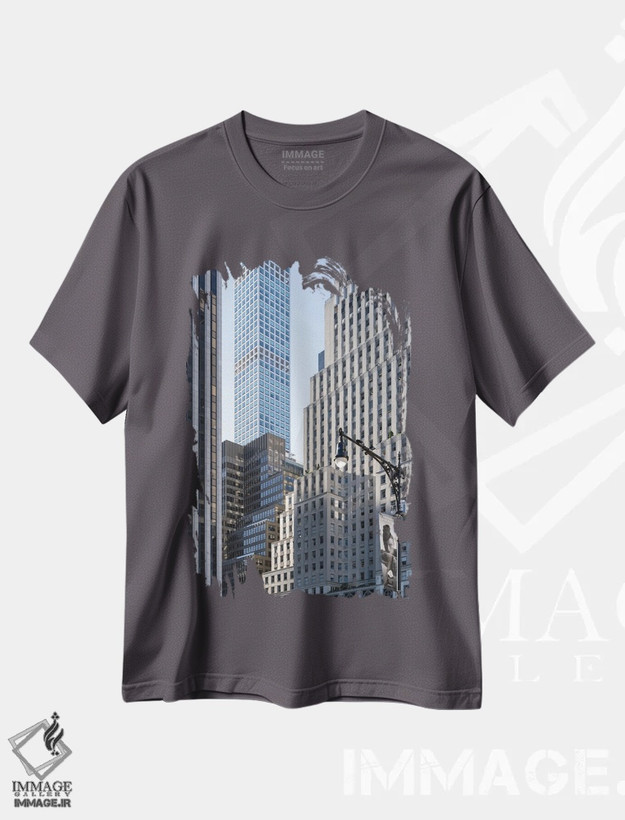 تیشرت طوسی طرح دار New York City, USA,معماری مدرن آسمان خراش ها در میدن تاون منهتن، نیویورک، آمریکا اثر یان بکه