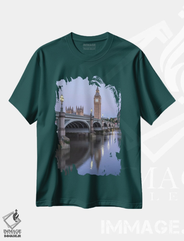 تیشرت سبز طرح دار London, United Kingdom,پل وست مینستر و برج ساعت بیگ بن، لندن، بریتانیا اثر یان بکه