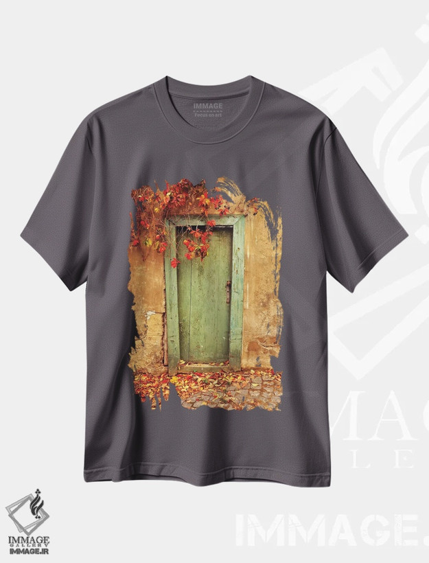 تیشرت طوسی طرح دار Prague. Weathered door.,جمهوری چک، پراگ. در کهنه و فرسوده اثر جینز گالری