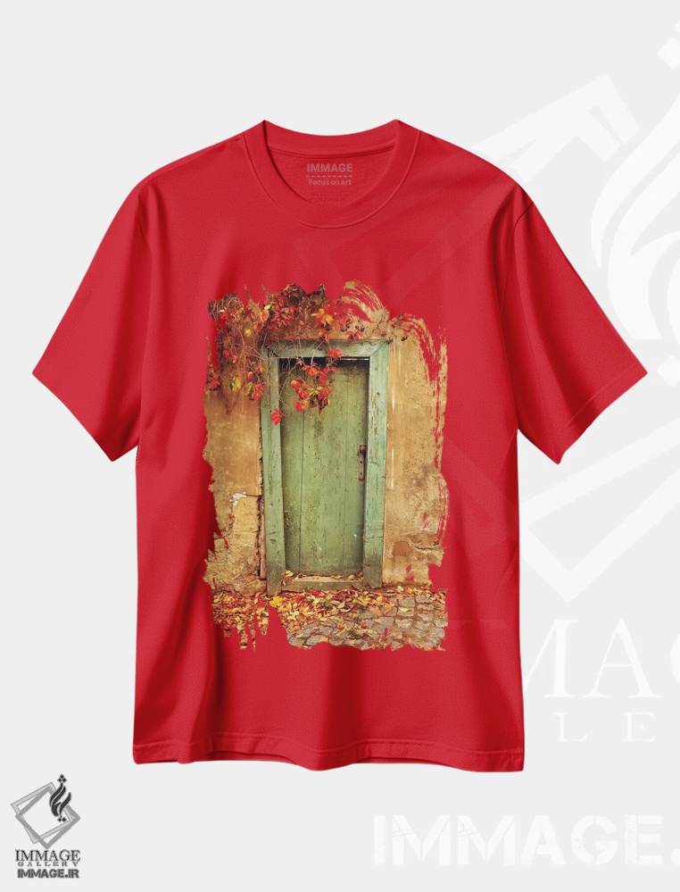 تیشرت قرمز طرح دار Prague. Weathered door.,جمهوری چک، پراگ. در کهنه و فرسوده اثر جینز گالری