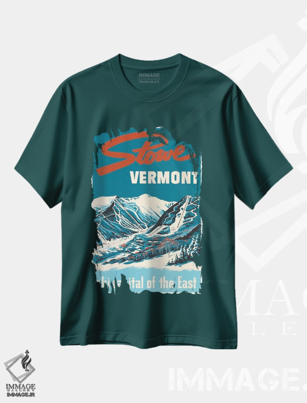 تیشرت سبز طرح دار Vermont: Ski Capital Of The East,استو، ورمانت: پایتخت اسکی شرق آمریکا اثر هنرمند ناشناس