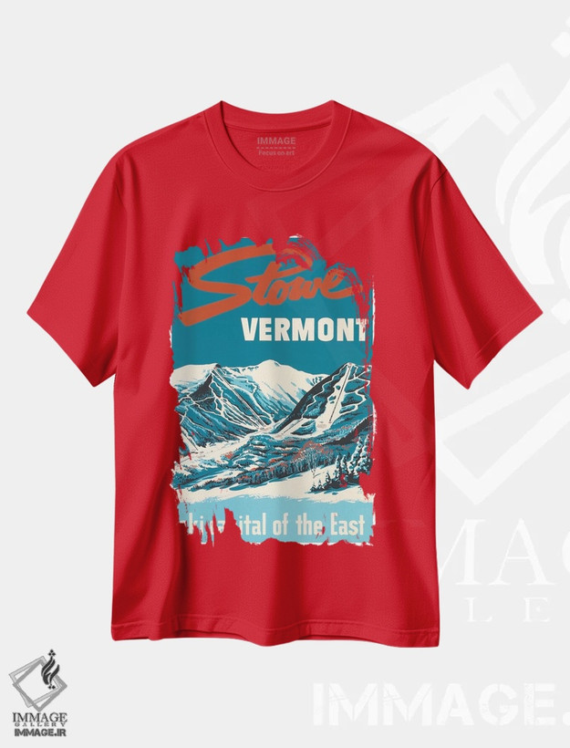 تیشرت قرمز طرح دار Vermont: Ski Capital Of The East,استو، ورمانت: پایتخت اسکی شرق آمریکا اثر هنرمند ناشناس