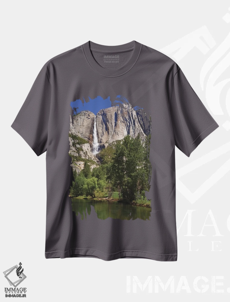 تیشرت طوسی طرح دار California, Yosemite National Park. Yosemite Falls And Merced River Landscape.,آبشار یوسمیتی و منظره رودخانه مرسد اثر جینز گالری