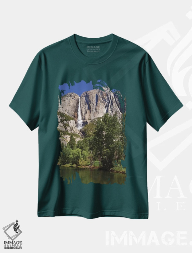 تیشرت سبز طرح دار California, Yosemite National Park. Yosemite Falls And Merced River Landscape.,آبشار یوسمیتی و منظره رودخانه مرسد اثر جینز گالری
