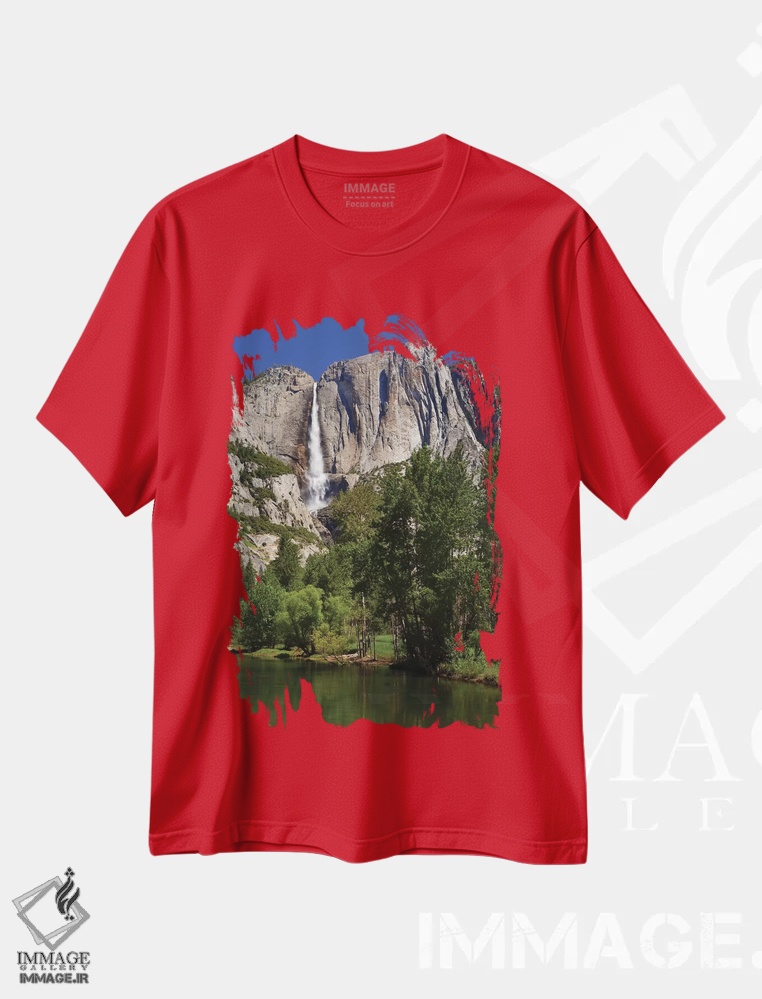 تیشرت قرمز طرح دار California, Yosemite National Park. Yosemite Falls And Merced River Landscape.,آبشار یوسمیتی و منظره رودخانه مرسد اثر جینز گالری