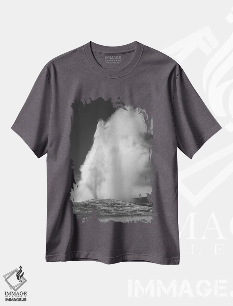 تیشرت طوسی طرح دار Yellowstone National Park,چشمه آبگرم اولد فِیثفول، پارک ملی یلواستون اثر انسل آدامز