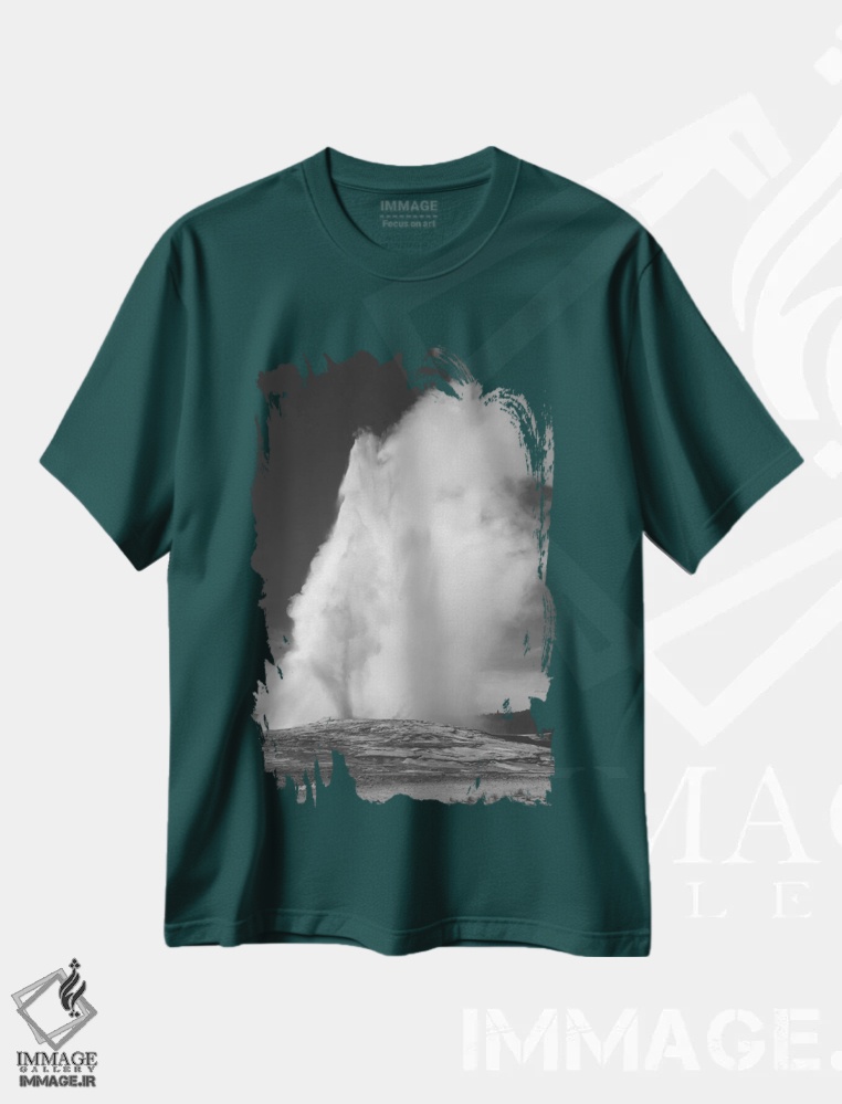 تیشرت سبز طرح دار Yellowstone National Park,چشمه آبگرم اولد فِیثفول، پارک ملی یلواستون اثر انسل آدامز