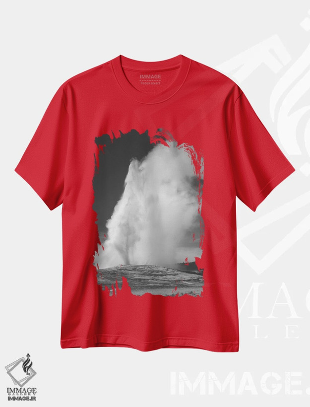 تیشرت قرمز طرح دار Yellowstone National Park,چشمه آبگرم اولد فِیثفول، پارک ملی یلواستون اثر انسل آدامز