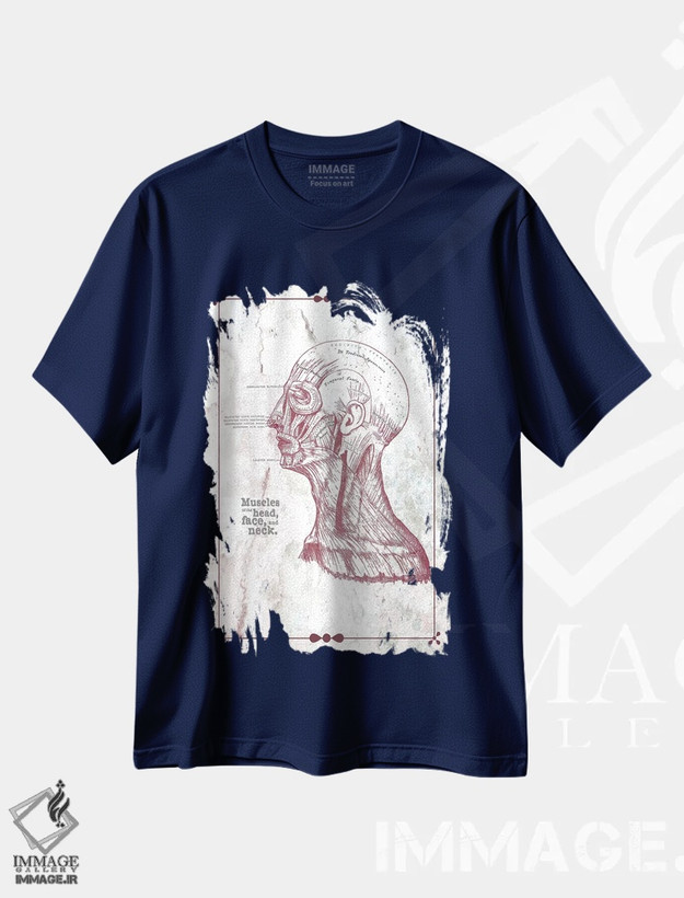 تیشرت سرمه ای طرح دار عضلات سر، صورت و گردن اثر چارت اسمارت دکور