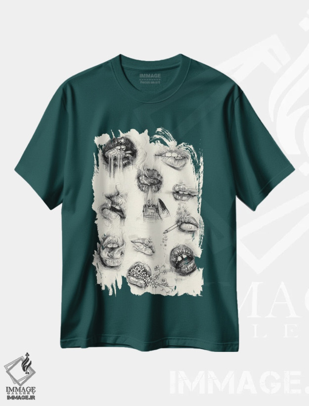 تیشرت سبز طرح دار لب ها اثر دوریانا پوپا