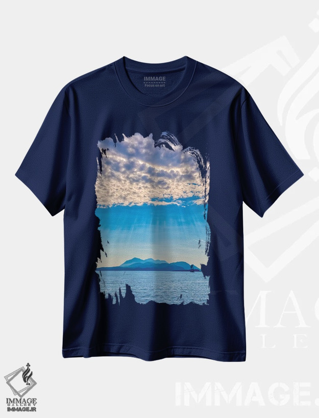 تیشرت سرمه ای طرح دار Korcula. God rays and island.,کرواسی، کورچولا. تابش نور خورشید و جزیره اثر جینز گالری