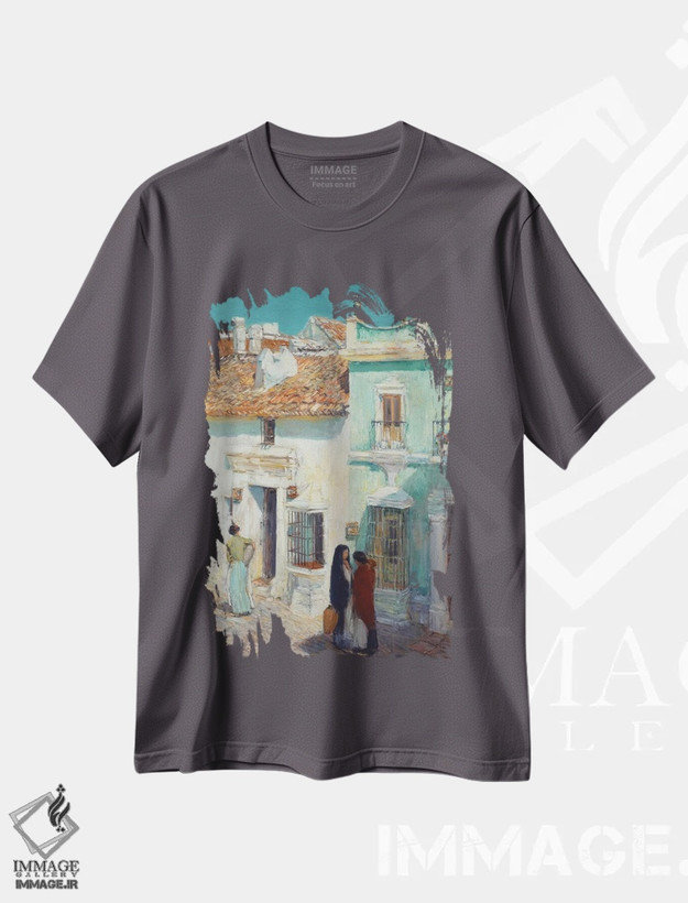 تیشرت طوسی طرح دار La Ronda, Spain, 1910,صحنه خیابان، لا روندا، اسپانیا، ۱۹۱۰ اثر چایلد هسام