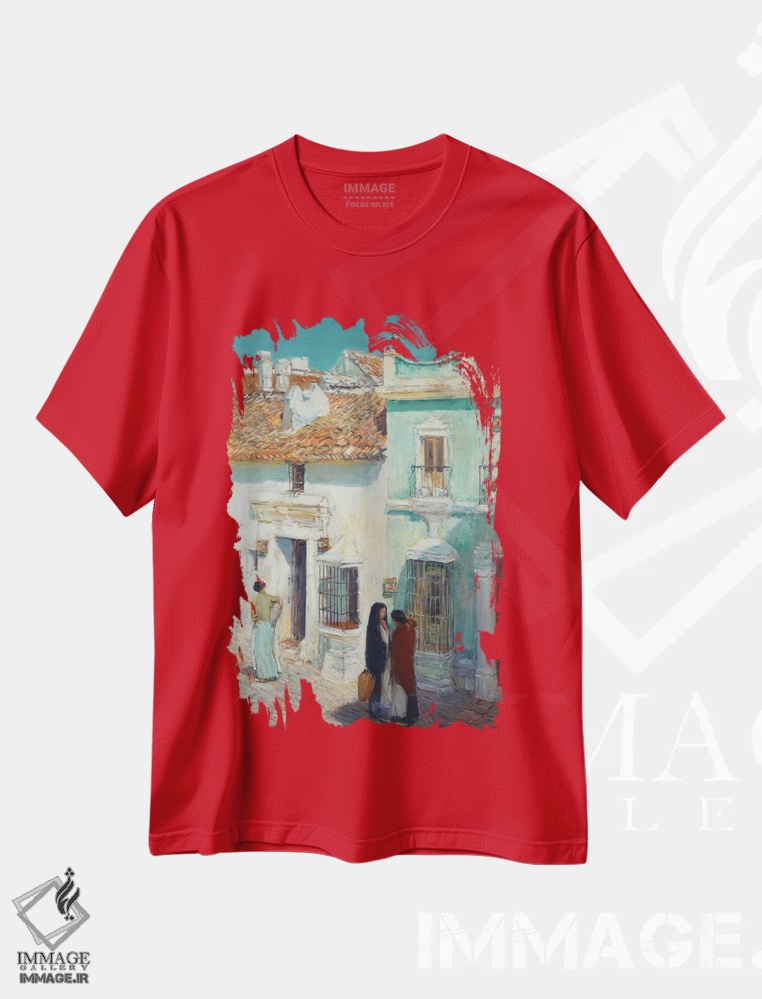 تیشرت قرمز طرح دار La Ronda, Spain, 1910,صحنه خیابان، لا روندا، اسپانیا، ۱۹۱۰ اثر چایلد هسام
