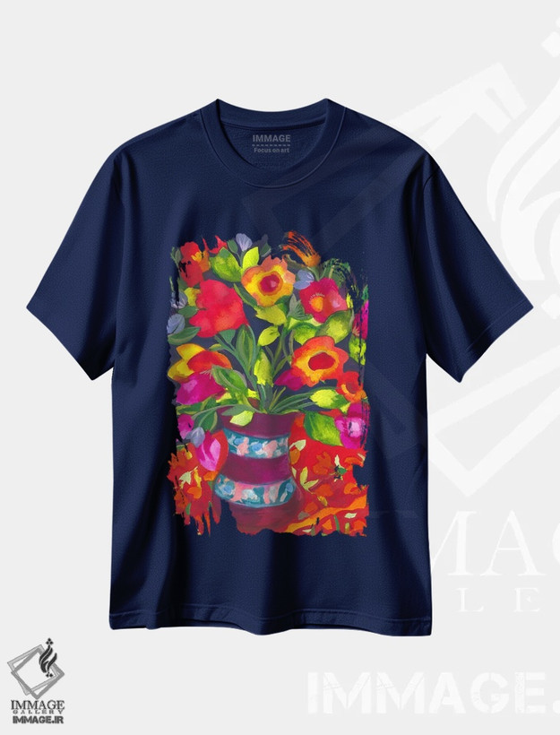 تیشرت سرمه ای طرح دار پارچه قرمز اثر کیم پارکر