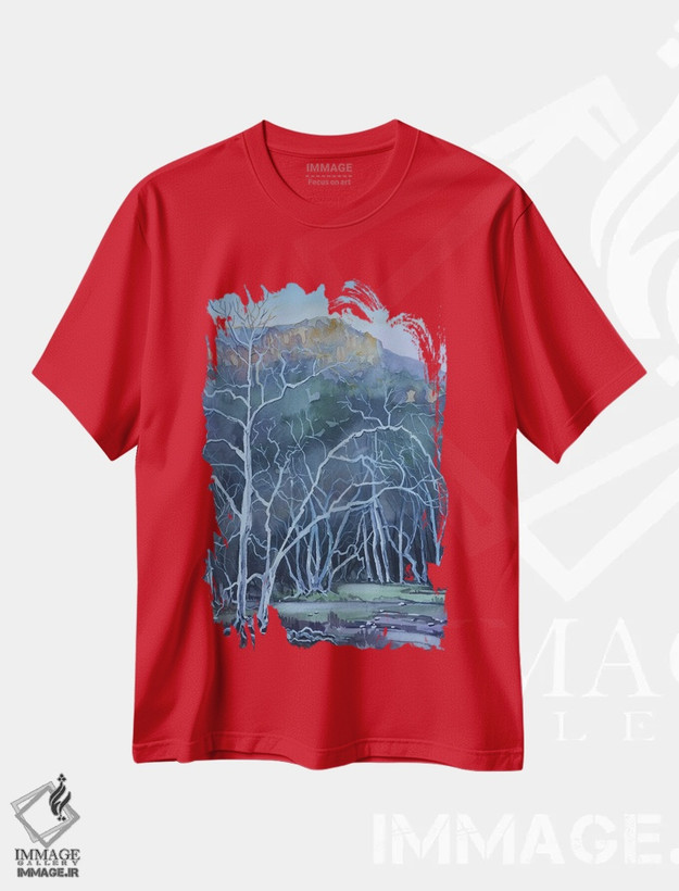 تیشرت قرمز طرح زمستانی ,درختان شبحی مزرعه پیتر استراوس اثر لویزا میلیسنت