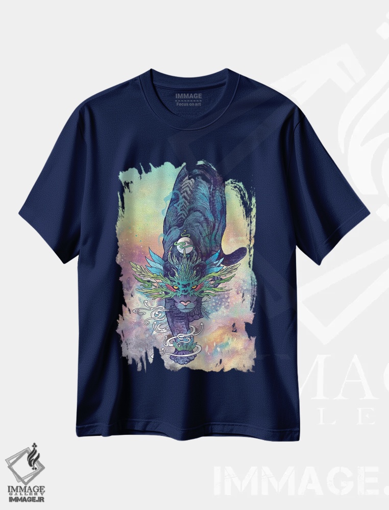 تیشرت سرمه ای طرح فانتزی ,گربه طیفی اثر مت میلر