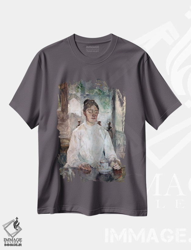 تیشرت طوسی طرح دار Countess Adele de Toulouse Lautrec, Having Breakfast At The Chateau de Malrome, 1881-83,مادر هنرمند، کنتس آدل دو تولوز-لوتراک، در حال صبحانه در قلعه مالروم، ۱۸۸۱–۸۳ اثر آنری دو تولوز-لوترک