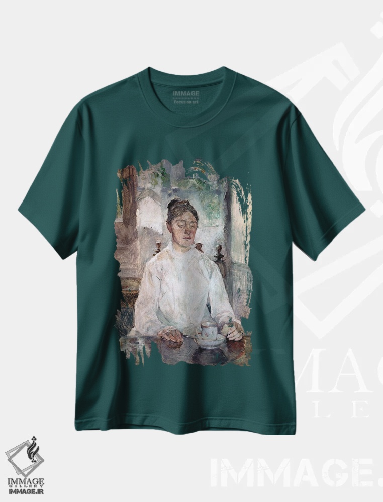 تیشرت سبز طرح دار Countess Adele de Toulouse Lautrec, Having Breakfast At The Chateau de Malrome, 1881-83,مادر هنرمند، کنتس آدل دو تولوز-لوتراک، در حال صبحانه در قلعه مالروم، ۱۸۸۱–۸۳ اثر آنری دو تولوز-لوترک