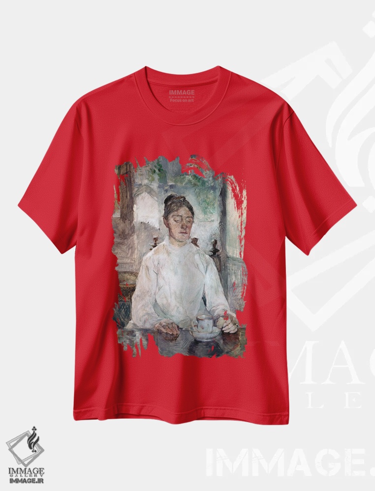 تیشرت قرمز طرح دار Countess Adele de Toulouse Lautrec, Having Breakfast At The Chateau de Malrome, 1881-83,مادر هنرمند، کنتس آدل دو تولوز-لوتراک، در حال صبحانه در قلعه مالروم، ۱۸۸۱–۸۳ اثر آنری دو تولوز-لوترک