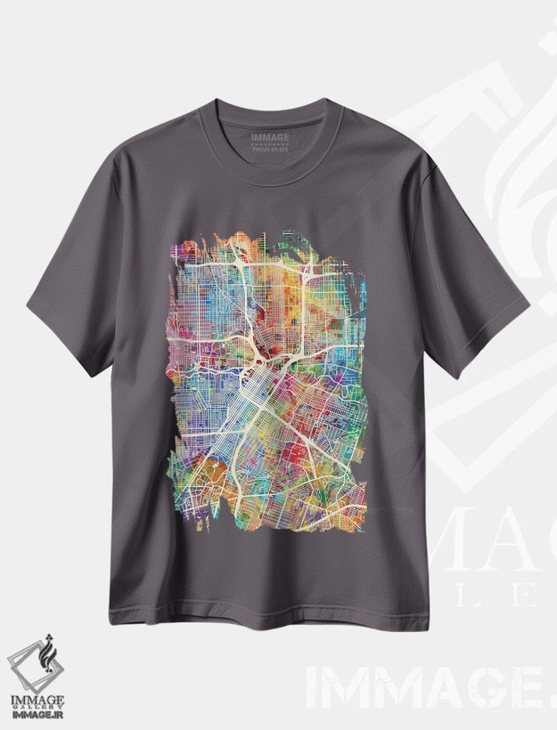 تیشرت طوسی طرح نقشه شهری ,نقشه خیابانی هیوستون، تگزاس اثر مایکل تامپست