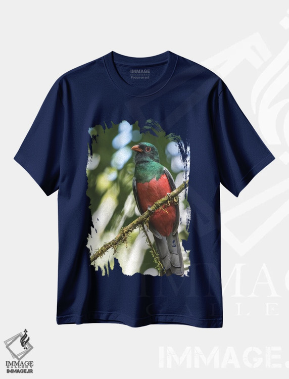 تیشرت سرمه ای طرح دار La Selva Biological Station. Slaty-Tailed Trogon On Limb.,کاستاریکا، ایستگاه زیستی لا سلوا. پرندهٔ تروگون دم سنگی روی شاخه اثر جینز گالری