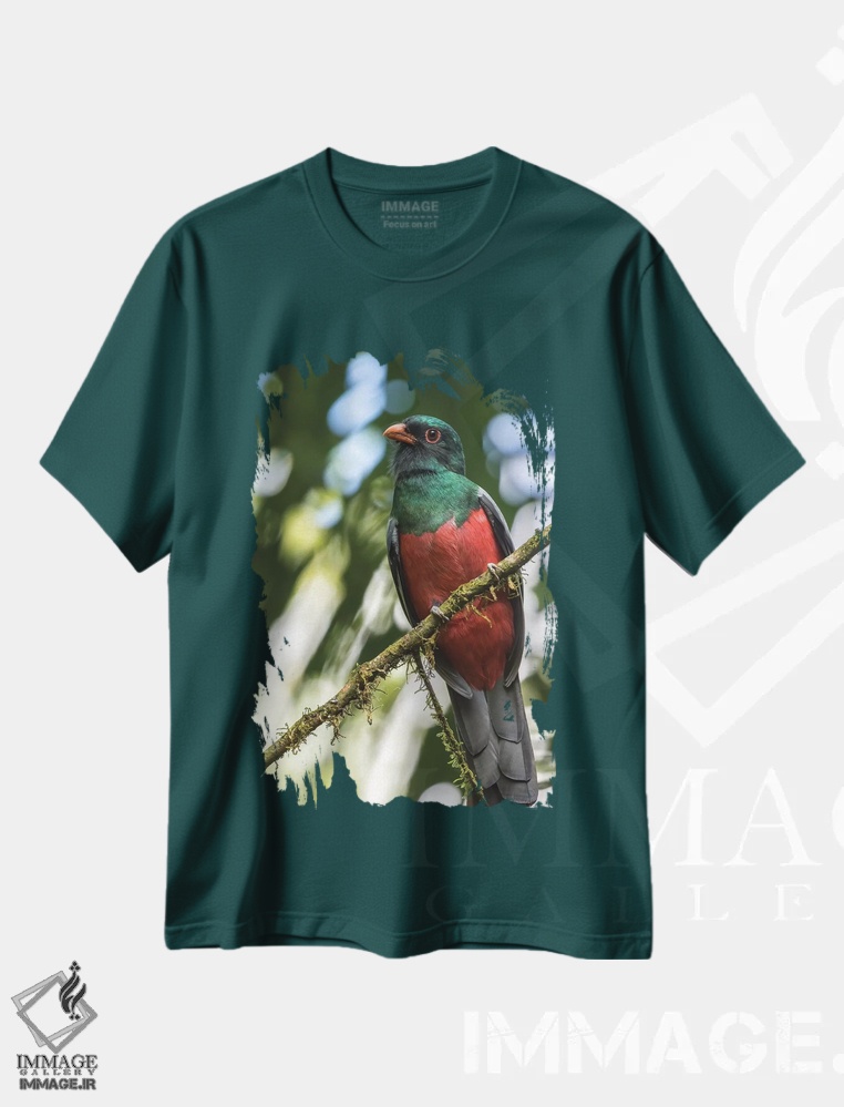 تیشرت سبز طرح دار La Selva Biological Station. Slaty-Tailed Trogon On Limb.,کاستاریکا، ایستگاه زیستی لا سلوا. پرندهٔ تروگون دم سنگی روی شاخه اثر جینز گالری