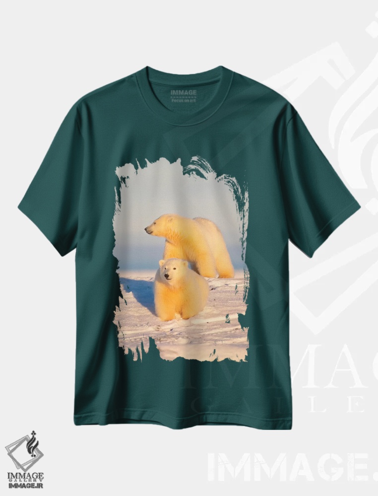 تیشرت سبز طرح دار Area Coastal Plain, Arctic National Wildlife Refuge,ماده خرس قطبی با توله، منطقه دشت ساحلی، پناهگاه ملی حیات وحش شمالگان اثر استیو کازلوسکی