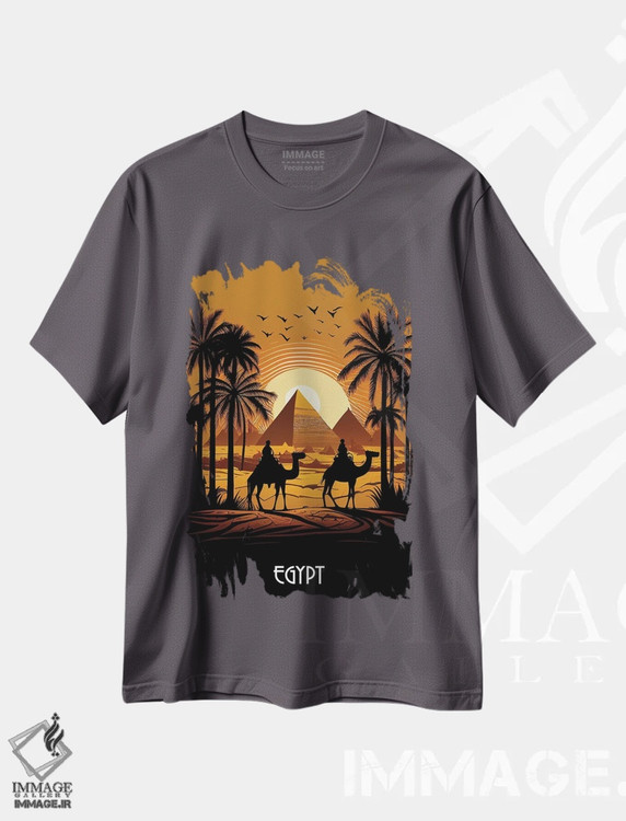 تیشرت طوسی طرح دار پوستر مصر اثر دورو آرت