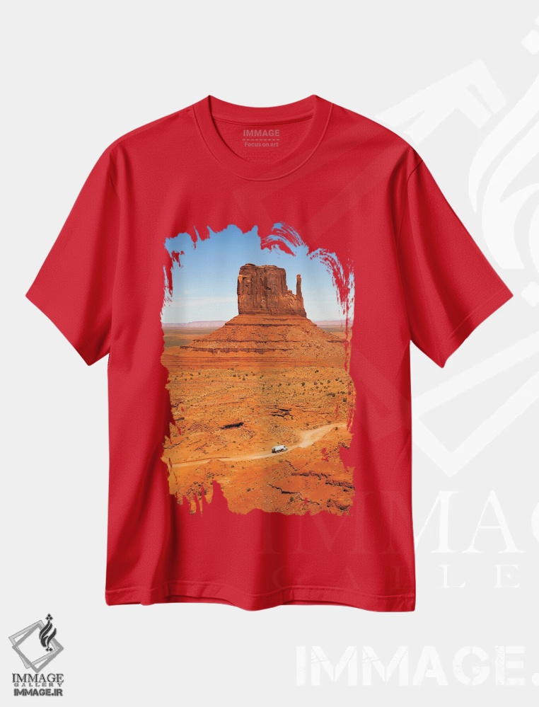 تیشرت قرمز طرح دار Monument Valley,تپه با کامیون، دره یادبود اثر جین ریکس