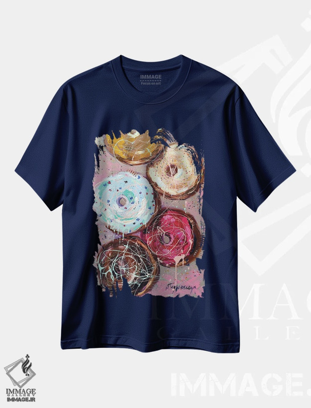 تیشرت سرمه ای طرح دار دونات های شیرین اثر آلیاکساندرا تسسارسکایا