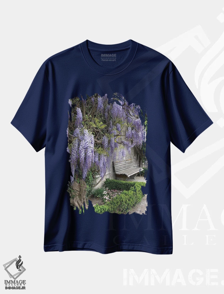 تیشرت سرمه ای طرح دار Austria, Salzburg Stadt, Salzburg, Wisteria In Mirabell Garden,اروپا، اتریش، شهر زالتسبورگ، زالتسبورگ، ویستریا در باغ میرابل اثر لیزا اس. انگلبریخت