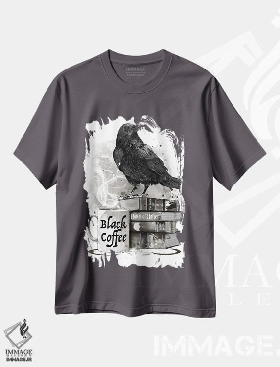 تیشرت طوسی طرح دار Raven And Poe,قهوه، کلاغ و پو اثر آنتونیو کامارنا