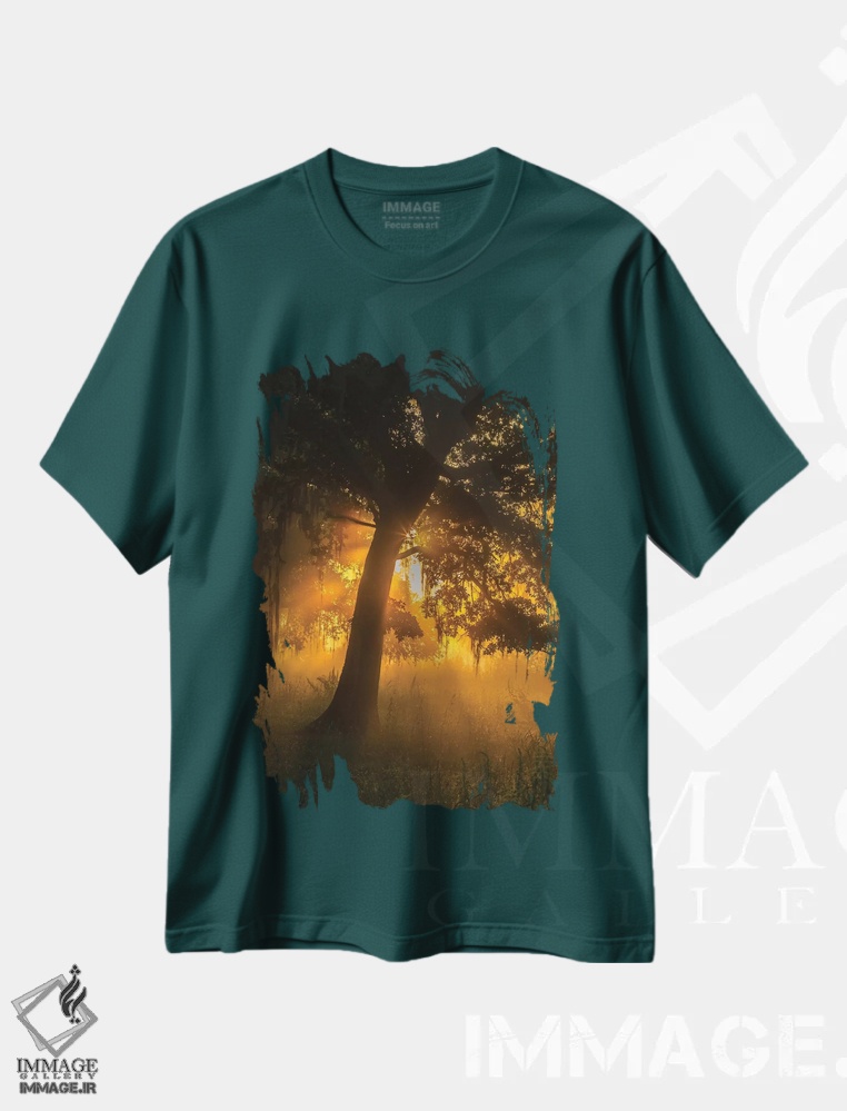 تیشرت سبز طرح دار Louisiana, Lake Martin. Foggy sunrise on trees.,آمریکا، لوئیزیانا، دریاچه مارتین. طلوع مه آلود بر درختان اثر جینز گالری