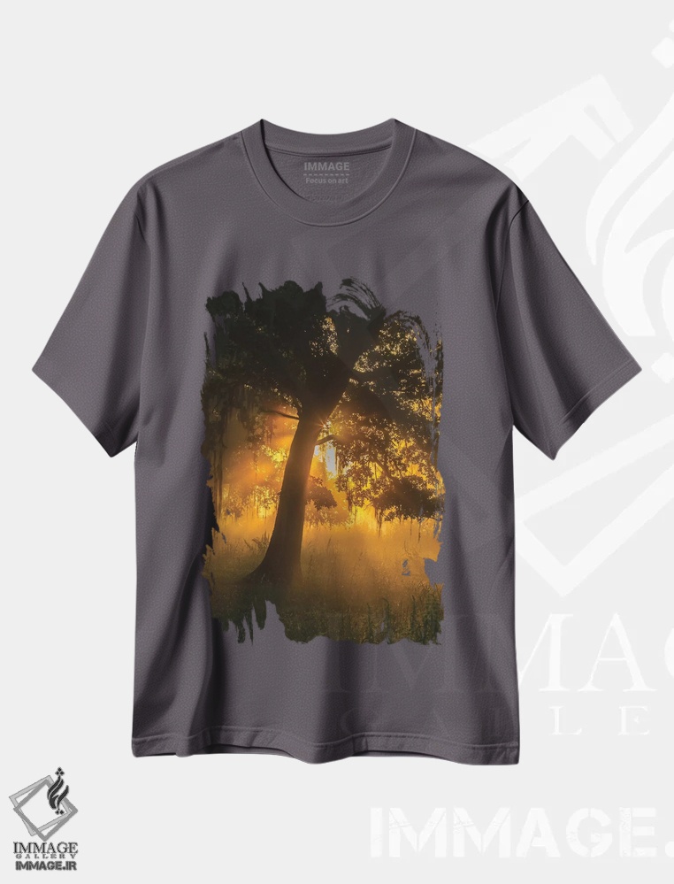 تیشرت طوسی طرح دار Louisiana, Lake Martin. Foggy sunrise on trees.,آمریکا، لوئیزیانا، دریاچه مارتین. طلوع مه آلود بر درختان اثر جینز گالری
