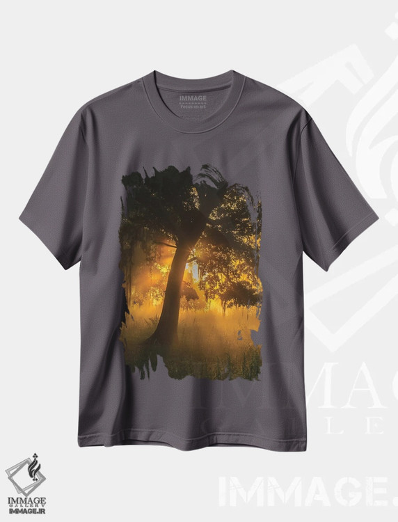 تیشرت طوسی طرح دار Louisiana, Lake Martin. Foggy sunrise on trees.,آمریکا، لوئیزیانا، دریاچه مارتین. طلوع مه آلود بر درختان اثر جینز گالری