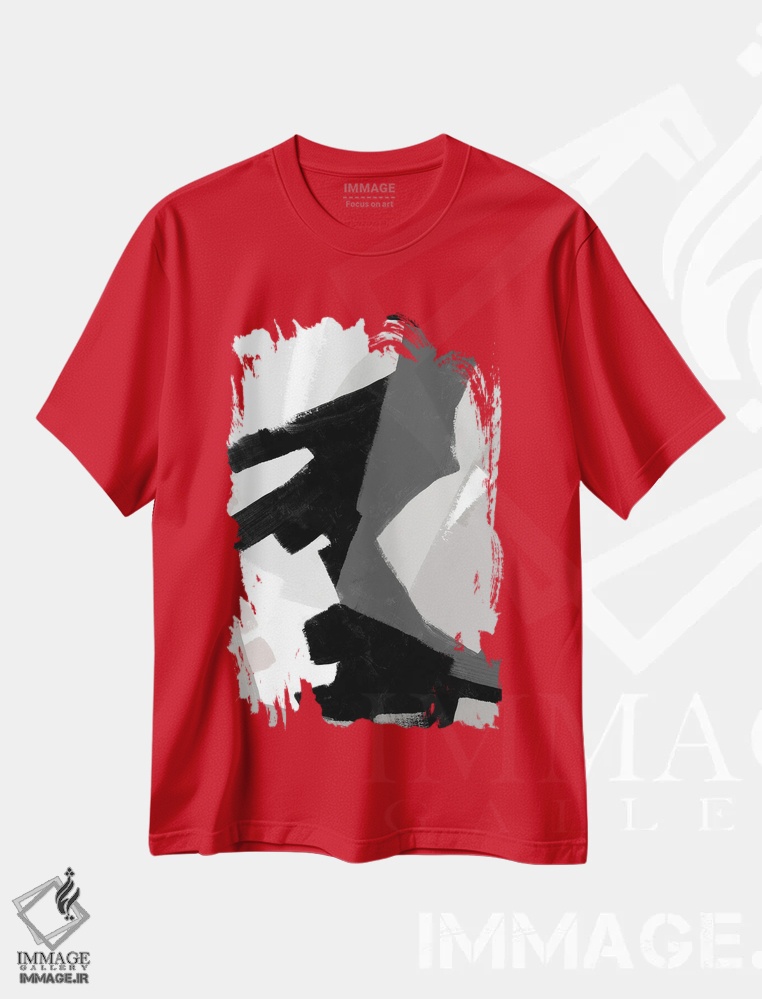 تیشرت قرمز طرح دار ریتم درهم تنیده اثر جون اریکا وس