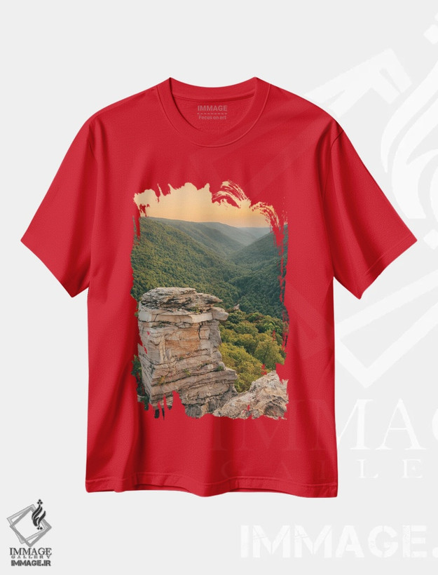 تیشرت قرمز طرح دار Blackwater Falls I,غروب نقطه ی لیندی، آبشار بلک واتر I اثر جان بیلوس