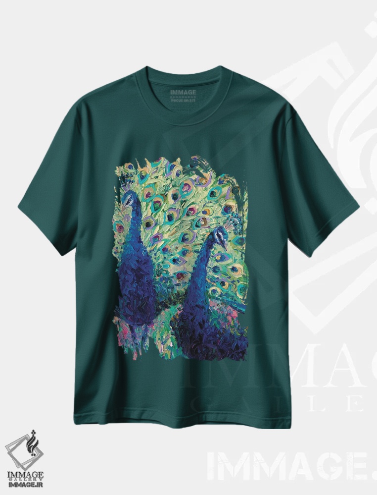 تیشرت سبز طرح دار طاووس دوقلو اثر آیریس اسکات