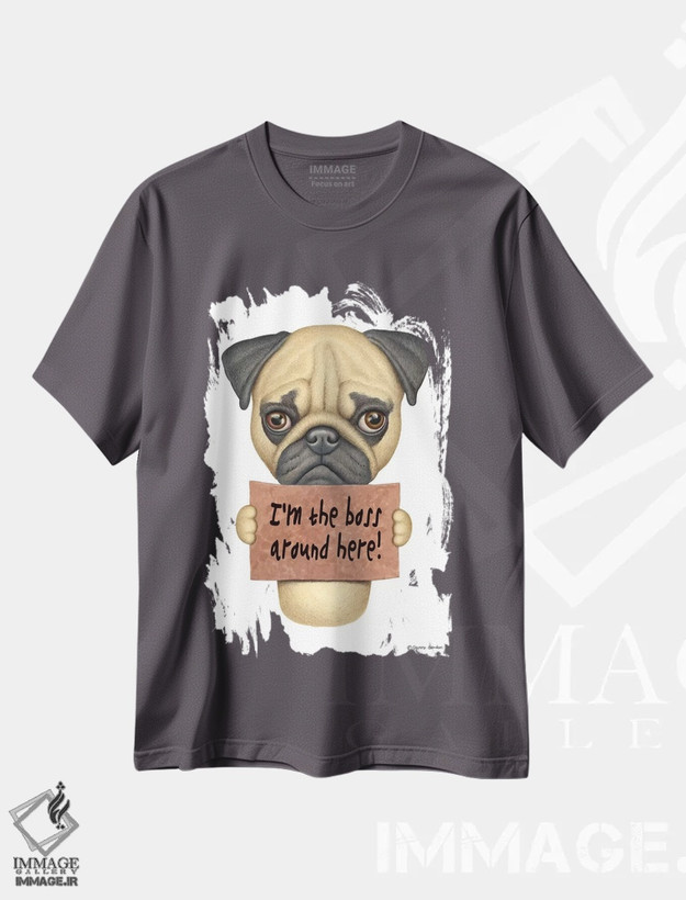 تیشرت طوسی طرح دار پاگ: من رئیس هستم اثر دنی گوردون