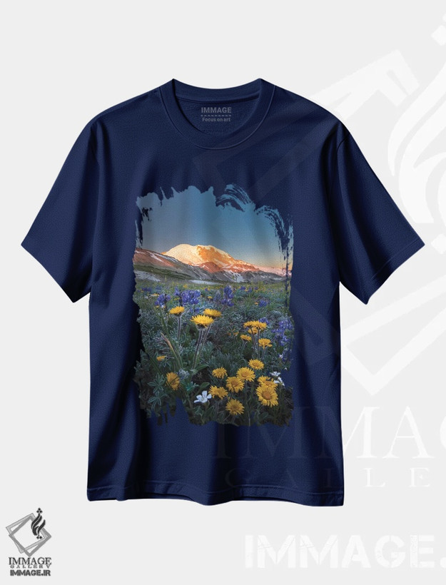 تیشرت سرمه ای طرح دار Tolmie's Saxifrage and Alpine Golden Daisy,گل های وحشی آلپی: لوپین کوتوله، ساق سنگی تولمی و گل داوودی آلپی، واشنگتن اثر گری لوهِم