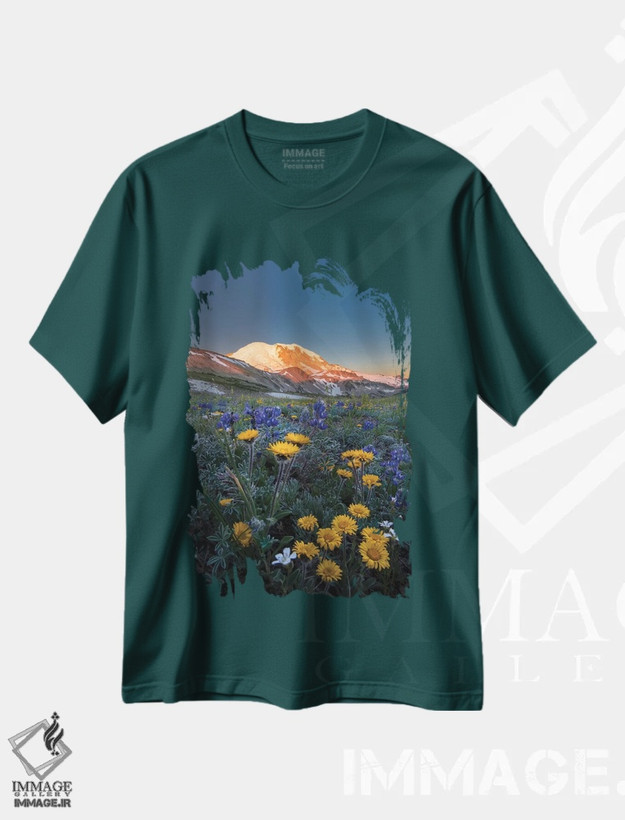 تیشرت سبز طرح دار Tolmie's Saxifrage and Alpine Golden Daisy,گل های وحشی آلپی: لوپین کوتوله، ساق سنگی تولمی و گل داوودی آلپی، واشنگتن اثر گری لوهِم